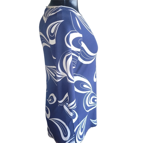 Michael Tyler Navy and White Swirl Pattern Top S - Picture 3 of 6
